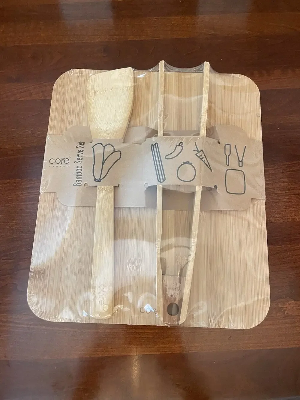 New Core Bamboo Bamboo Serve Set Serving Board Spatula Tongs Sealed
